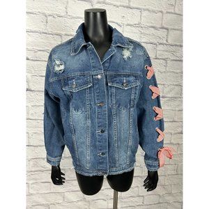 C Christian Los Angeles Button Up Denim Rivets and Ribbons Jacket Women's Medium